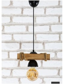 Resim Ahşap Tekli Halat Rustik Tasarım Avize Şık Tasarım Ahşap 