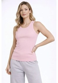 Resim Fitilli Atlet Sıfır Yaka Slim Fit Arka Baskılı Spor Atlet - Pembe Pembe 