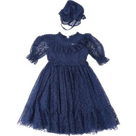 Resim Kız Çocuk Prenses Fırfır Yakalı Desenli Çantalı Tüllü Elbise 001 