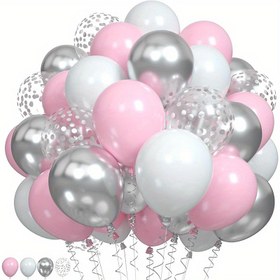 Resim 41 adet Pembe ve Gümüş Balon, Pembe Beyaz Balon Metalik Gümüş Balon Beyaz Pembe Parti Balonları Macaron Pembe Gümüş Konfeti Balonları Doğum Günü, Düğün, Gençlik Duşu, Mezuniyet Dekorasyon Malzemeleri için 