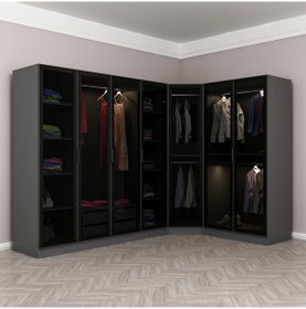 Resim Minar Kale 210 7 Füme Cam Kapaklı 2ç Köşe Dolap Antrasit Füme Cam 