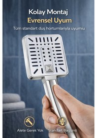 Resim Neva Beyaz Krom 3 Fonksiyonlu Ultra Lüx Duş Başlığı El Duşu Krom 