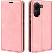 Resim Xiaomi Poco X7 Pro İçin Retro-cilt Manyetik Emme Deri Telefon Kılıfı Pembe 