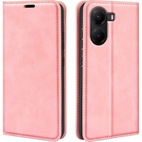 Resim Xiaomi Poco X7 Pro İçin Retro-cilt Manyetik Emme Deri Telefon Kılıfı Pembe 