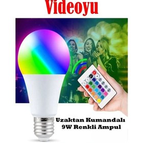 Resim Videolu Uzaktan Kumandalı Rgb Renkli " + Beyaz 9w Led Ampul Fonksiyonlu 