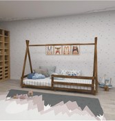 Resim WOODFACE Panda Çocuk Montessori Yatak 190x90 Doğal Ahşap Doğal Renk Özel Tasarım Ceviz Renk 