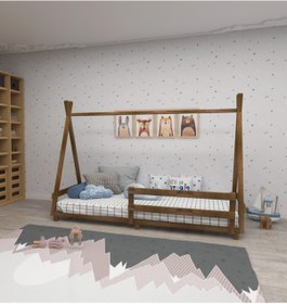 Resim WOODFACE Panda Çocuk Montessori Yatak 190x90 Doğal Ahşap Doğal Renk Özel Tasarım Ceviz Renk 