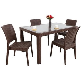 Resim Depootoptan Mandella Elit Rattan 90 x 150 CM 4 Kişilik Elit Sandalye Camlı Masa Ta (397465111) 