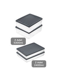 Resim 4'lü Buzdolabı Düzenleyici Organizer Set Saklama Kabı Derin Sığ Mikrodalga Difriz Kabı x l Antrasit 