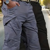 Resim 2 Adet Erkek Taktiksel Kargo Pantolon - Dayanıklı, Esnek Olmayan Çok Cepli İş Pantolonu, Ayarlanabilir Elastik Bel, Hafif Yürüyüş, Kampçılık, Açık Hava Aktiviteleri ve Tüm Mevsimler İçin Macera Pantolonu, Kemersiz 