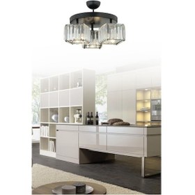 Resim İstanbul Avize Istanbul Avize Lara 3'Lü Siyah K-10 Kristal Taşlı Avize 