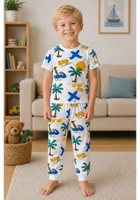 Resim Beniizle Desenli Erkek Çocuk Pijama Takım Beyaz 