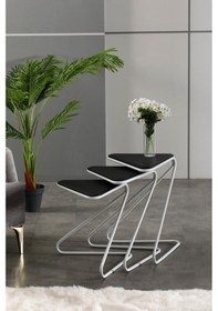 Resim Faymend Bumerang 3lü Set Sehpa 'beyaz Siyah' Beyaz Siyah 