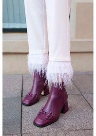 Resim Lorena Bordo Hakiki Deri Topuklu Bot-bordo Bordo 