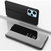 Resim Xiaomi Poco F5 Kaplama Ayna Kickstand Flip Deri Telefon Kılıfı Siyah 