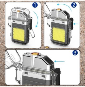 Resim Fonksiyonlu Outdoor Kamp El Feneri Ve Elektrikli Çakmak Usb Sarjlı Kolay Kullanım Siyah - Gümüş 