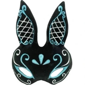 Resim Siyah Mavi Beyaz Simli Tavşan Maskesi 