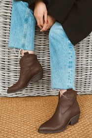 Resim POLKA STORE West Acı Kahve Kadın Kovboy Bot Bootie Western Çizme 