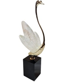 Resim Cam Kristal Altı Mermer Gold Dekoratif Kuğu 