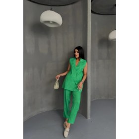 Resim Arben Boutique Jakar Kumaş Yelek - Pantolon Takım - Yeşil 