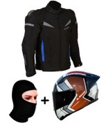 Resim LS2 ProheI COLOMBIA MONT SİYAH-MAVİ+RAPID 2 RACE EXTRA BEYAZ-KIRMIZI KASK+VEXO BALAKLAVA 