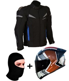 Resim LS2 ProheI COLOMBIA MONT SİYAH-MAVİ+RAPID 2 RACE EXTRA BEYAZ-KIRMIZI KASK+VEXO BALAKLAVA 