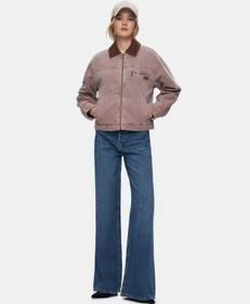 Resim Ltb Uzun Kollu Fermuarlı Kadife Yakalı Pembe Ceket Pembe L 