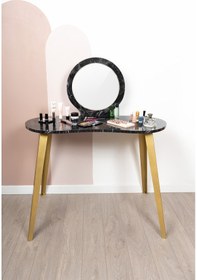 Resim Eva Makyaj Masası Aynalı Makyaj Masası Siyah Şifonyer Gold 