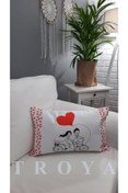 Resim TROYA Sevgililer Günü Desenli Berjer Yastık Kırlent Kılıfı Pillow 