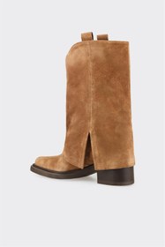 Resim Elle Taba Deri Kadın Western Çizme 