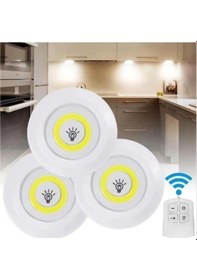 Resim Uzaktan Kumandalı 3 Lü Spot Led Lamba Kablosuz 3lü Yapışkanlı Pilli Işıldak 