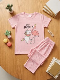 Resim Kız Çocuk Pembe Flamingolu 2'li Pijama Takımı 