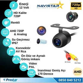 Resim Navistar Balıkgözü Kelebek AHD 720P ve Analog Çevrilebilir 170 Derece Geniş Açılı Geri Görüş Kamerası 