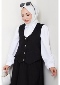 Resim Bestenur İkili Gabardin Yelek Etek Takım 1400 - Siyah Siyah 