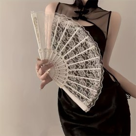 Resim Vintage 1920'ler Dantel El Fanı - Zarif Beyaz Polyester ve Spandex, Sahne Performansları, Parti Süsleri, Kostüm Toplantıları ve Tek Etkinlikler için Elde Taşınan, Performans Aksesuarları | Vintage Fan | Polyester Fan 