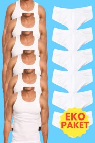 Resim Tezzgelsin Erkek Pamuklu 6 Atlet 6 Slip Külot Set Beyaz 