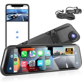 Resim 9.66 İnç Dokunmatik Ayna Tipi Araç Kamerası 4K Full HD Ön Arka Kayıt Carplay Android Auto WiFi GPS Gece Görüşlü Park Modlu Dash Cam 