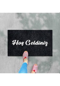 Resim Balkon Ve Iç Dış Kapı Yıkanabilir Nem Alıcı Toz Alıcı Halı Kapı Önü Paspası Türkçe Hoş Geldiniz Gri - Siyah 
