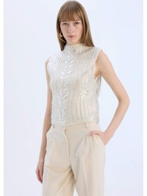 Resim DeFacto Regular Fit Yarım Balıkçı Yaka Parlak Triko Süveter E5571AX24CWER105 Ekru 