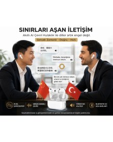 Resim vooka Çevirmen Kulaklık Bt 6.0 | 55 Dil Anlık Çeviri | Anc Gürültü Engelleme | Siri & Google Asistan Destekli Kablosuz Bluetooth Kulaklık 