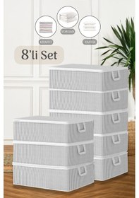 Resim 8'li Çekyat Baza Tipi Yastık Kıyafet Saklama Hurcu - Baza Altı Düzenleyici Hurç 50 X 30 X 22 Cm Gri 