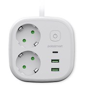 Resim Polosmart MP23 2 USB - Type-C Çıkışlı 2 M Akım Korumalı Beyaz 2 Prizli Uzatma Kablosu 