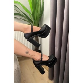 Resim Kadın Siyah Tek Baretli (12 cm ) Platform Topuklu Ayakkabı 