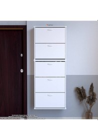 Resim Modilayn Varbi Umay' 2 Li Asma Kapı Önü 72x181x25, 5 Cm Lik 5 Düşer Kapak 10 Göz Bölme Ayakkabılık Beyaz 