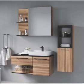 Resim Denko Piramit 90 Cm Mdf Banyo Dolabı Takımı Ve Boy Dolabı Kahverengi 
