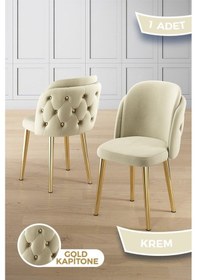 Resim Canisa Axle Serisi 1 Adet Krem Mutfak Sandalyesi Gold Kaplama Metal Ayak 1. Sınıf Babyface Kumaş Sandalye Krem Ayaklar Gold 