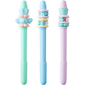 Resim Geekyou 0.38mm Siyah Jel Kalemler - 3'lü Paket Mavi-mor-açık Mavi - Dönen Dekorlu Stres Azaltıcı Abs Kalemler 