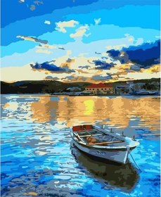 Resim Pastelya Sayılarla Boyama Seti Rulo Çerçevesiz Mavi Sular Ve Tekne 