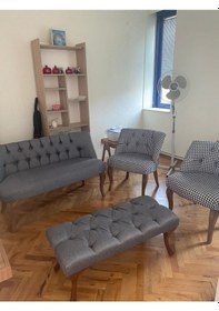 Resim Gri, Kazayagı Cay Seti Koltuk 2 1 1 Puf Hediye 