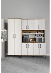 Resim Plain Metal Ayak Metal Kulp Pla10190 Kahve Köşesi 10 Kapaklı Çok Amaçlı Dolap Erzak Dolabı Kiler Dolabı Saklama Dolabı Ekru Ceviz 